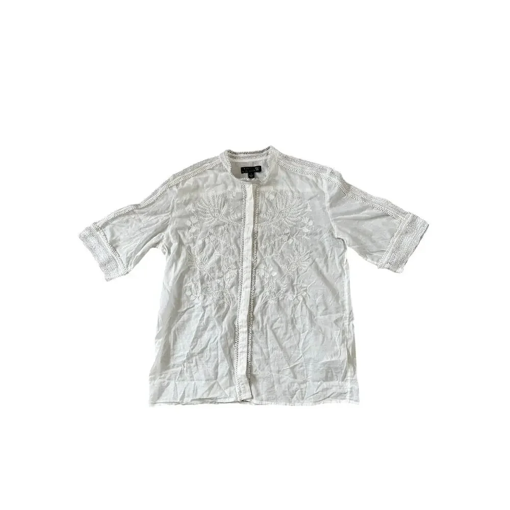 J.Crew Embroidered lace-trim button-up shirt White 2